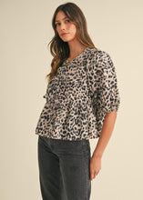 Load image into Gallery viewer, Carli Leopard Puff Sleeve Peplum Top
