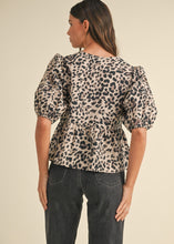 Load image into Gallery viewer, Carli Leopard Puff Sleeve Peplum Top
