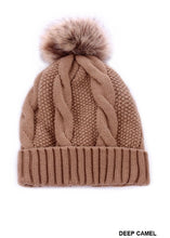 Load image into Gallery viewer, Cable Knit Pom Pom Lined Beanie
