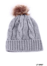 Load image into Gallery viewer, Cable Knit Pom Pom Lined Beanie
