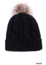 Load image into Gallery viewer, Cable Knit Pom Pom Lined Beanie
