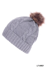 Load image into Gallery viewer, Cable Knit Pom Pom Lined Beanie
