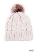 Load image into Gallery viewer, Cable Knit Pom Pom Lined Beanie
