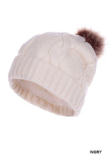 Load image into Gallery viewer, Cable Knit Pom Pom Lined Beanie
